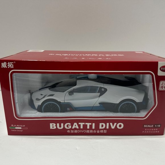 1:18 Bugatti Divo Metal Diecast With LED headlight & Taillight White - Picture 12 of 12